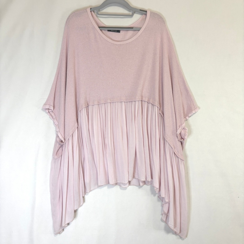 Saga Top Womens XL Pink Chiffon Made in Italy Sharkbite Oversized Lagenlook Boho